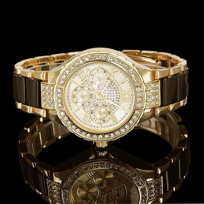 Women Crystal Watch Round Designer Ladies Fashion Bracelet Style Famous Brand Gold Geneva