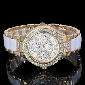 Women Crystal Watch Round Designer Ladies Fashion Bracelet Style Famous Brand Gold Geneva
