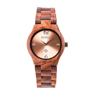 Women Fashion Wood Band Round Analog Quartz Wrist Complete Schedule Watch Bracelet Bangle Easy To Read 9mm