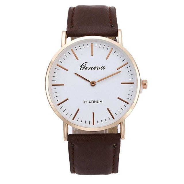 Fashion Unisex Synthetic Leather Watchband Solid Quartz Buckle Round Casual 1cm/0.4inch Glass Wristwatch
